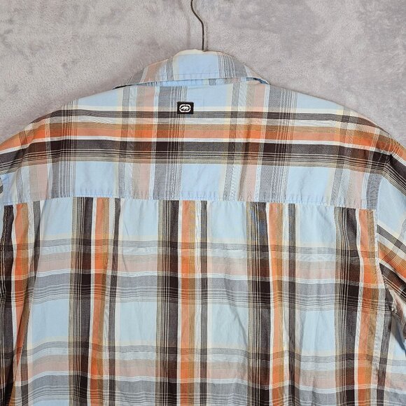 Ecko Unltd Mens Short Sleeve Plaid Button-Up Shirt Size L Cotton Blend Multicolo - Picture 9 of 12